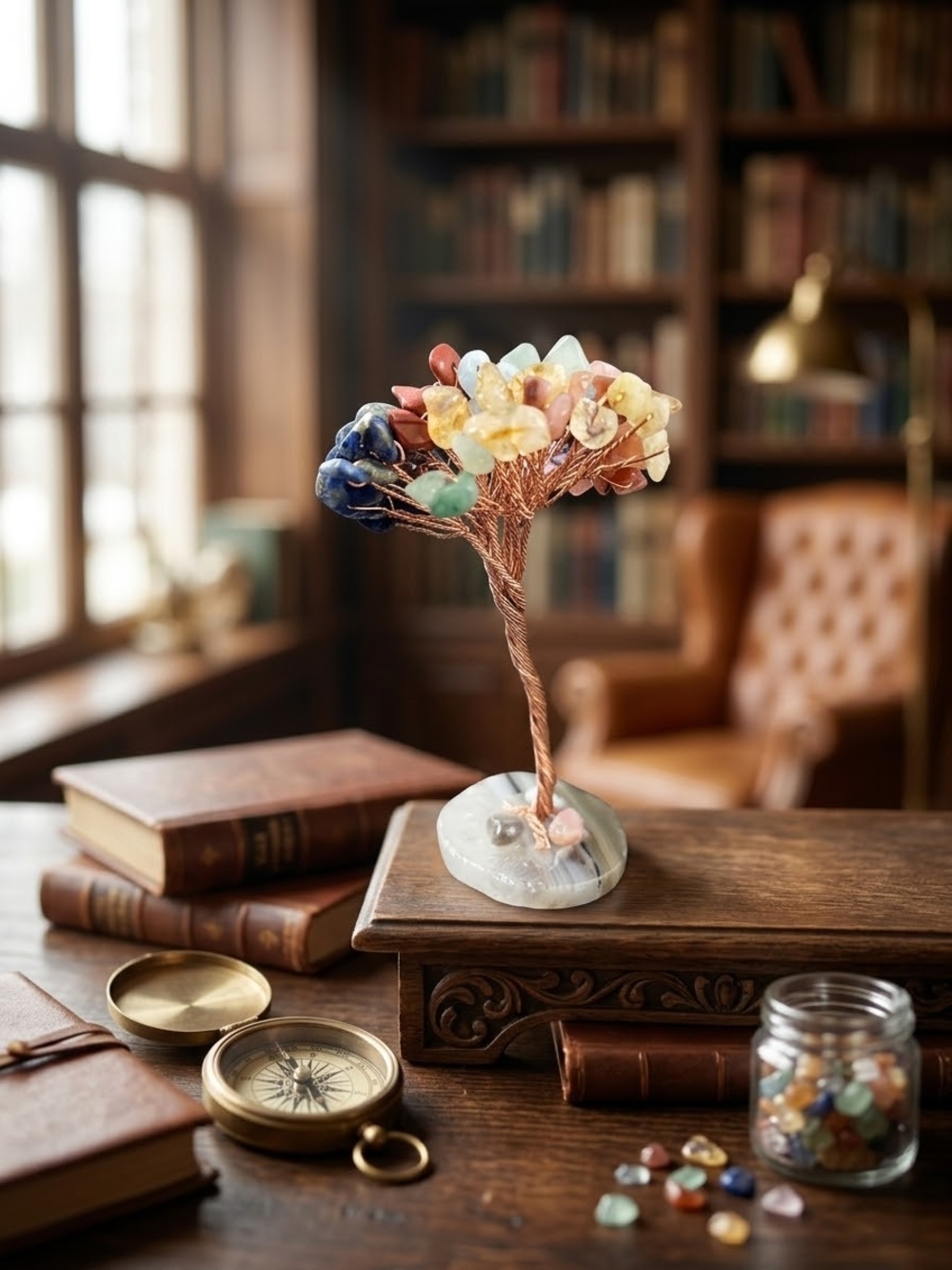 Handcrafted Crystal Gemstone Tree on Agate Base | Feng Shui Decor